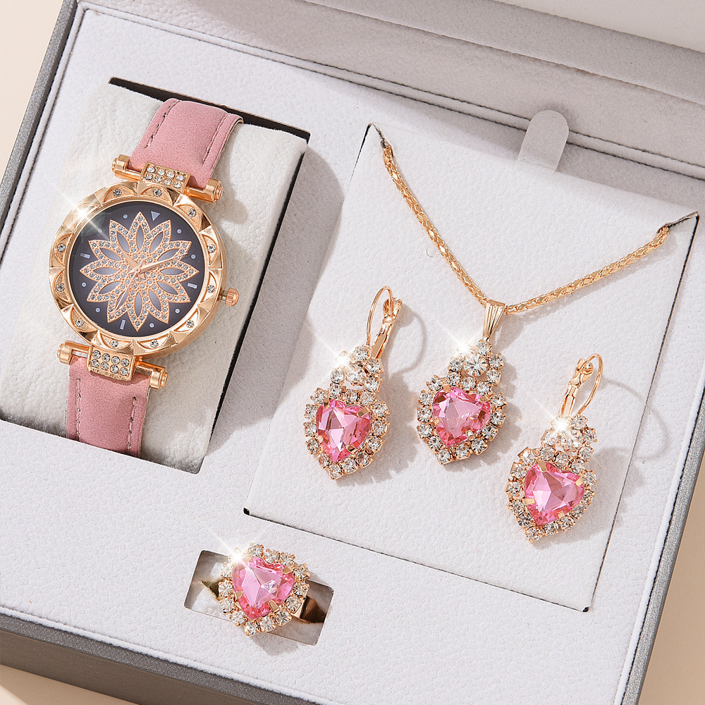 MD-1006 Watch Set Fashion Watch Gift Set Quartz Watch + Necklace + bracelet + Ri 