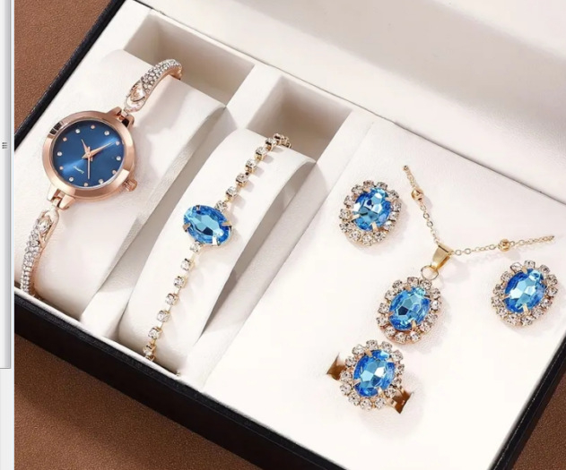 MD-1007 Watch Set Fashion Watch Gift Set Quartz Watch + Necklace + bracelet + Ri 