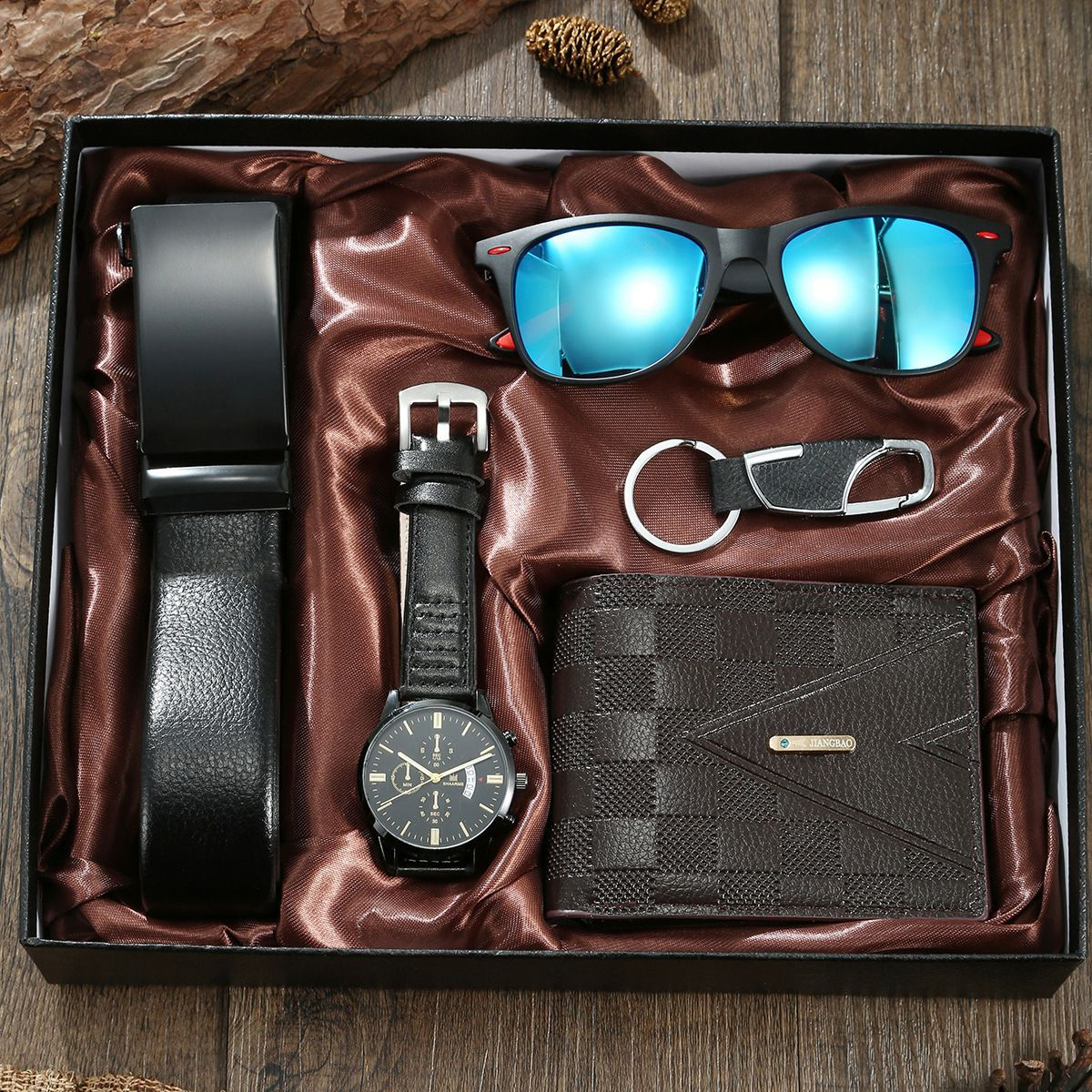 MD-A08223-2men gift set Business Gift set Wallet + belt belt + glasses + Watch 4 