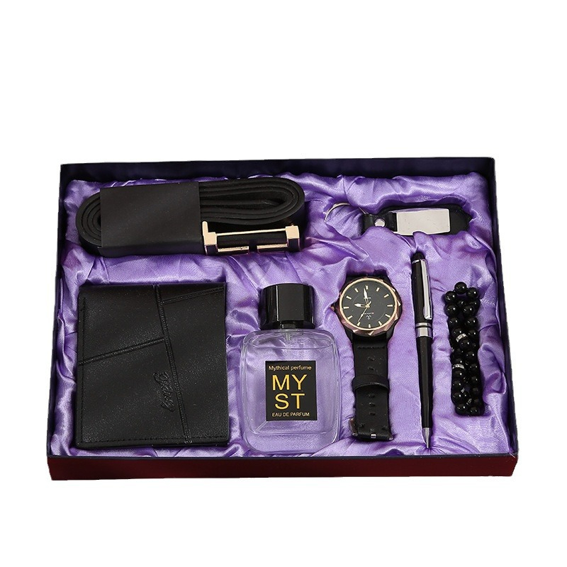 MD-A08209 Men's Business Fashion Circular dial belt Gift set Belt + wallet + per 